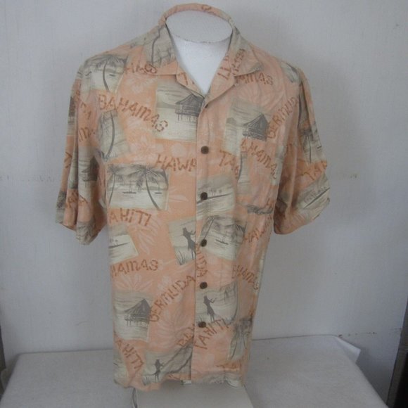 Bahama Bay Men Hawaiian camp shirt p2p 24" L aloha luau tropical silk vtg hula - Picture 3 of 9